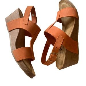 Women's Bos & Co Lust Italian Leather T-Strap Wedge Sandals Orange Made in Italy